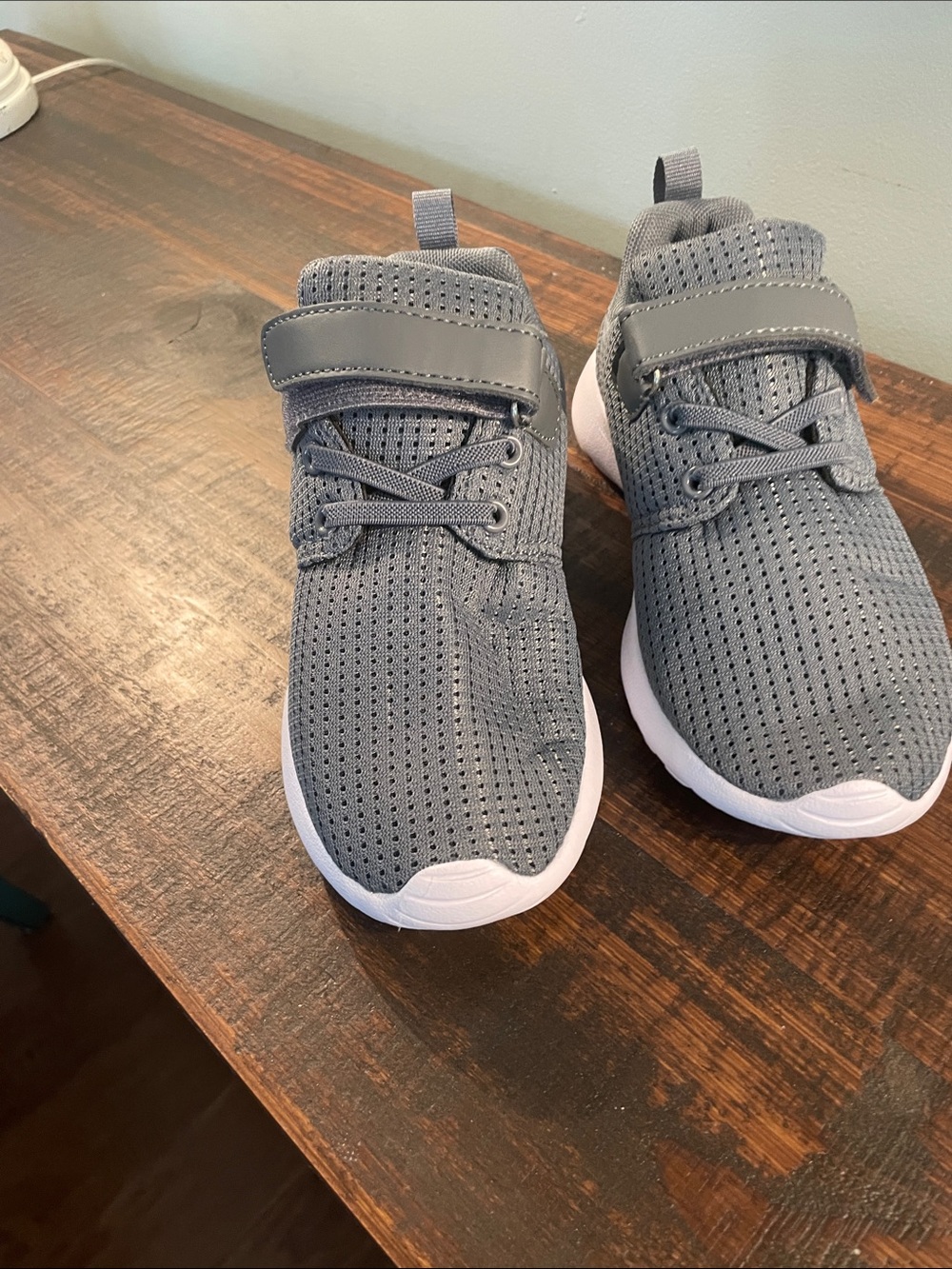 Kids Grey Mesh Athletic Sneakers with Hook-and-Loop Strap